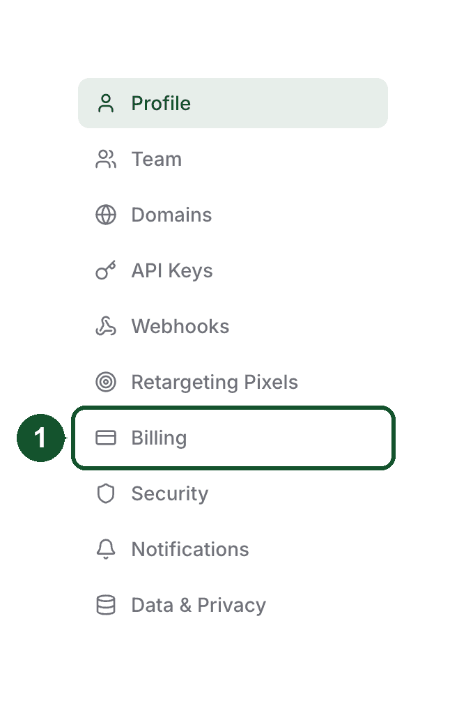 Step 1: the Billing tab in the settings navigation