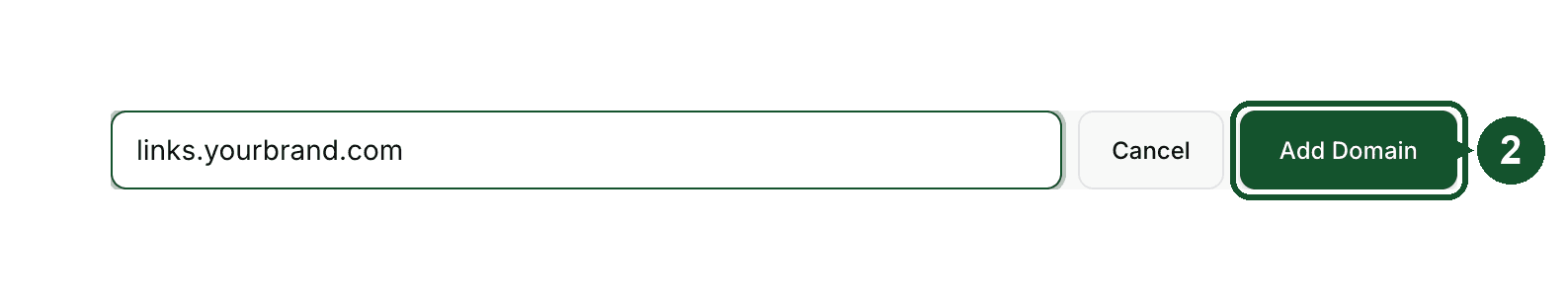 Step 2: the add domain form with a domain typed in and the Add Domain button