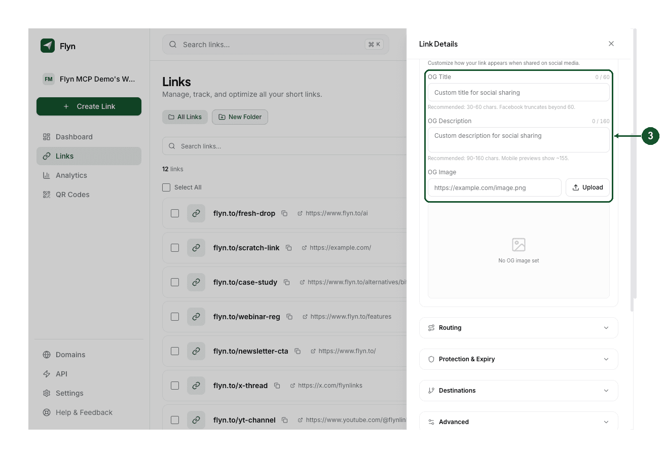 Step 3: the Social Preview section expanded, showing the three fields