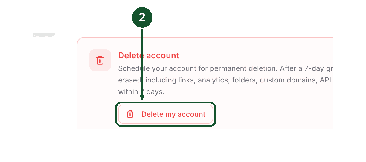 Step 2: the Delete my account button in the Delete account section