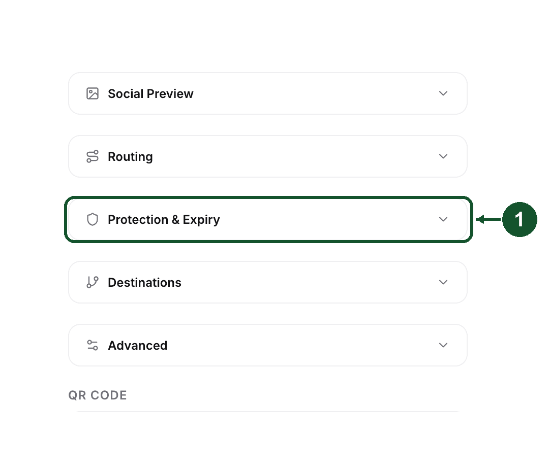 The Link Details panel's section list with Protection highlighted