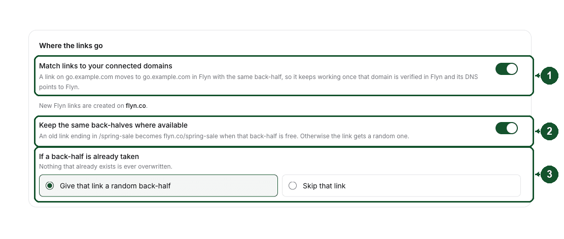 Close-up of the domain, back-half and conflict options
