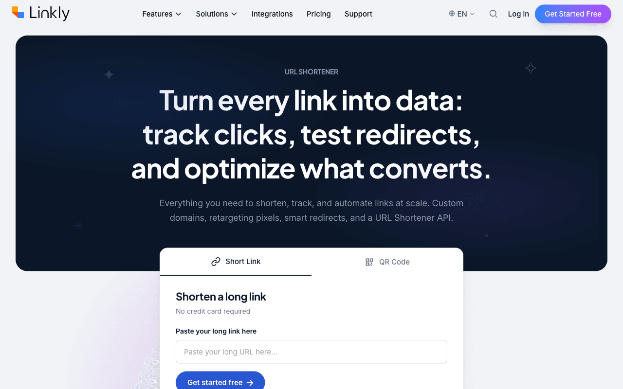 Linkly homepage, click tracking and smart redirect link tool