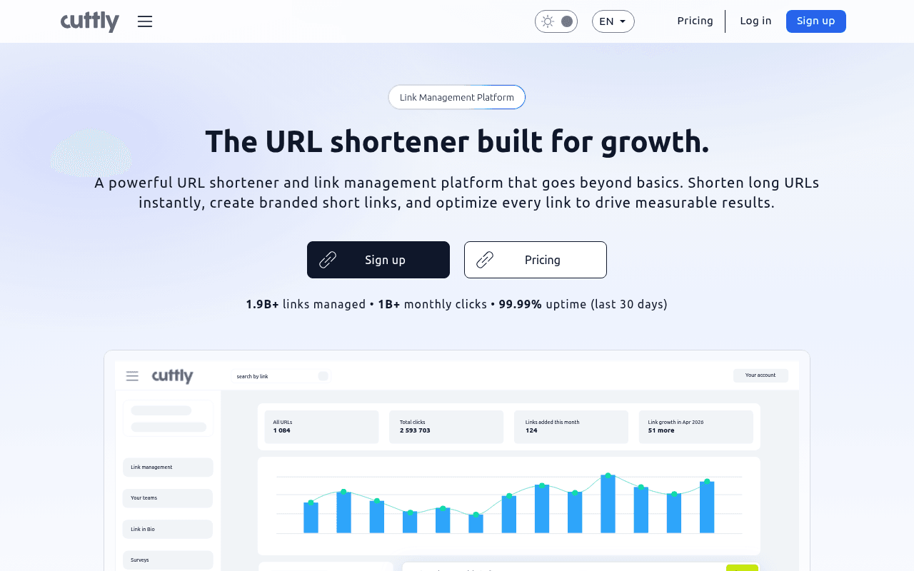 Cuttly homepage, 2026