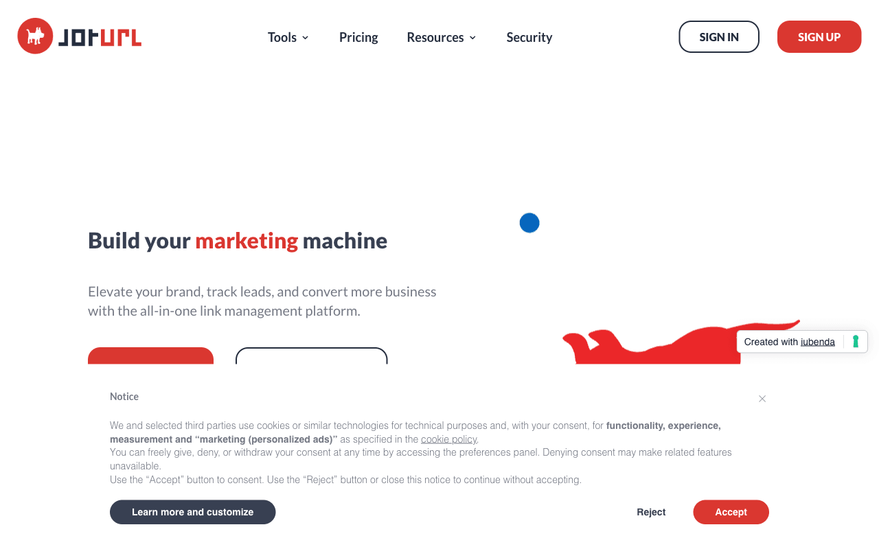 JotURL homepage, all-in-one marketing link management platform