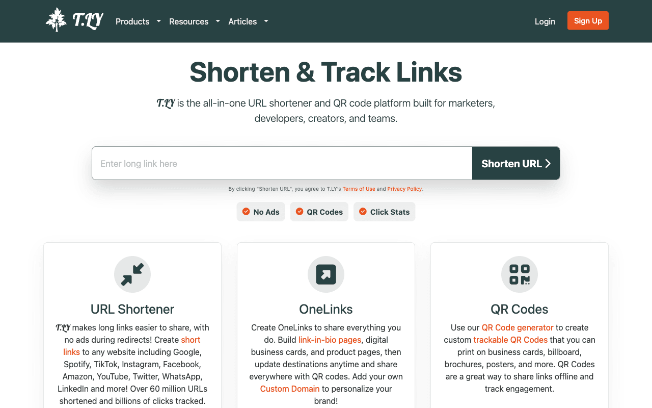 T.ly homepage, 2026