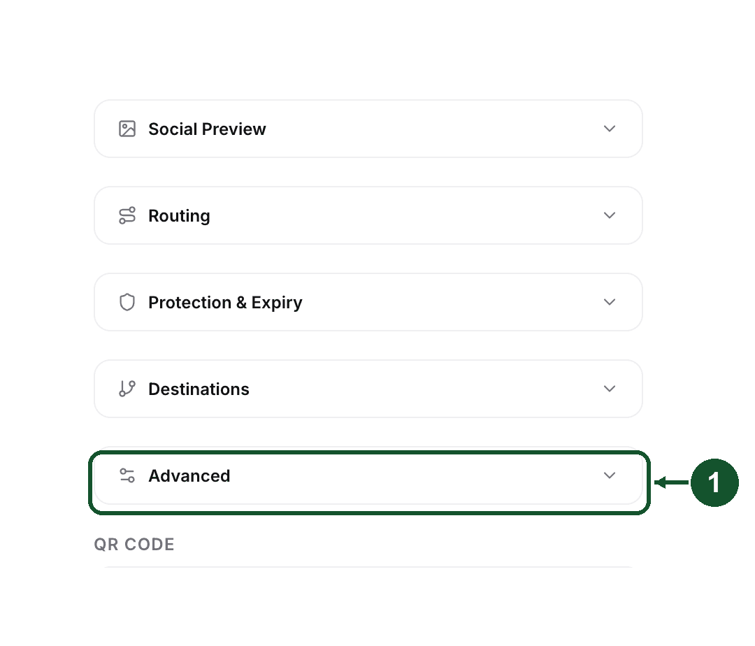 The Link Details panel's section list with Advanced highlighted