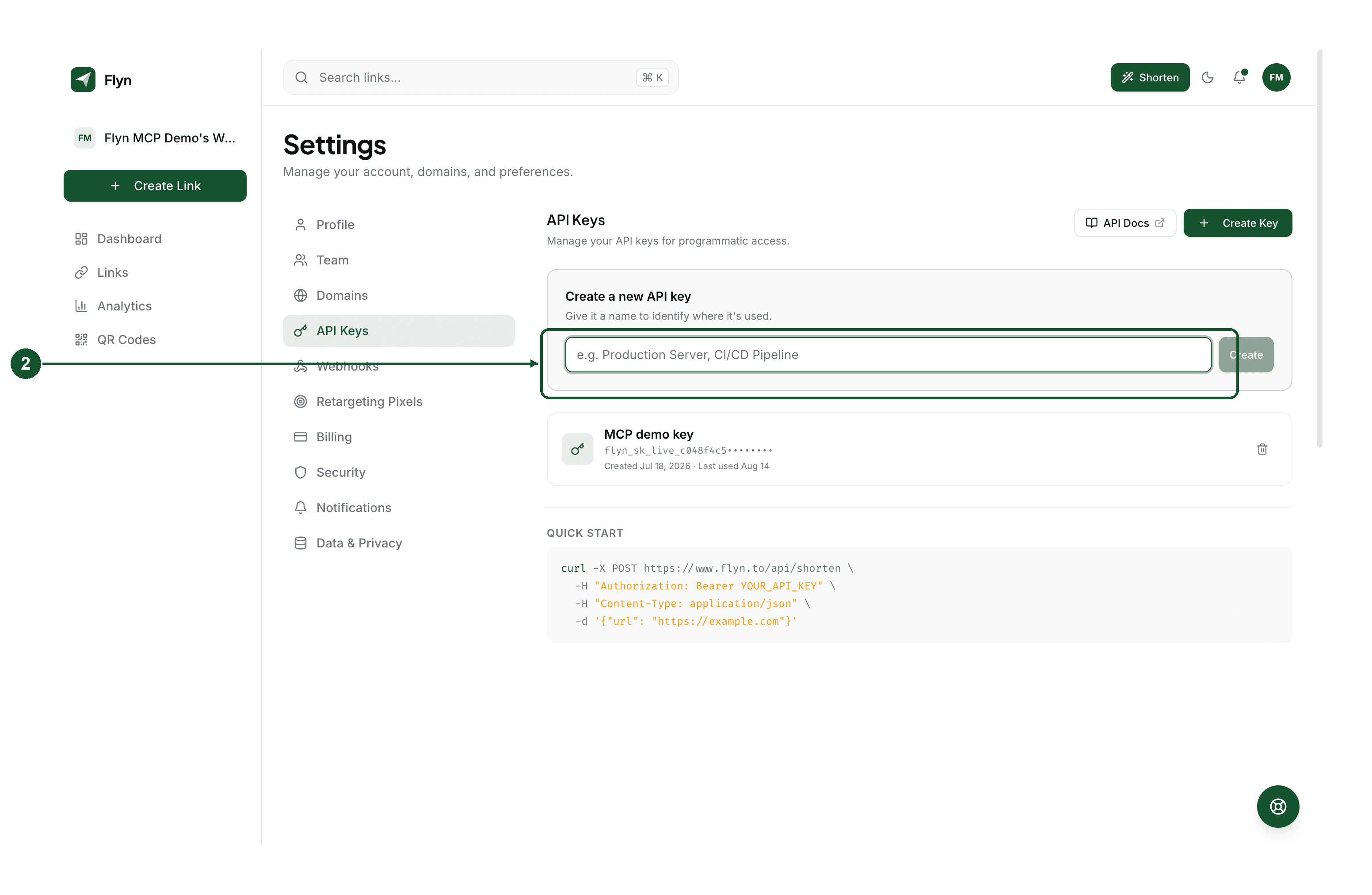 Step 2: the create form, with a name field and the Create button