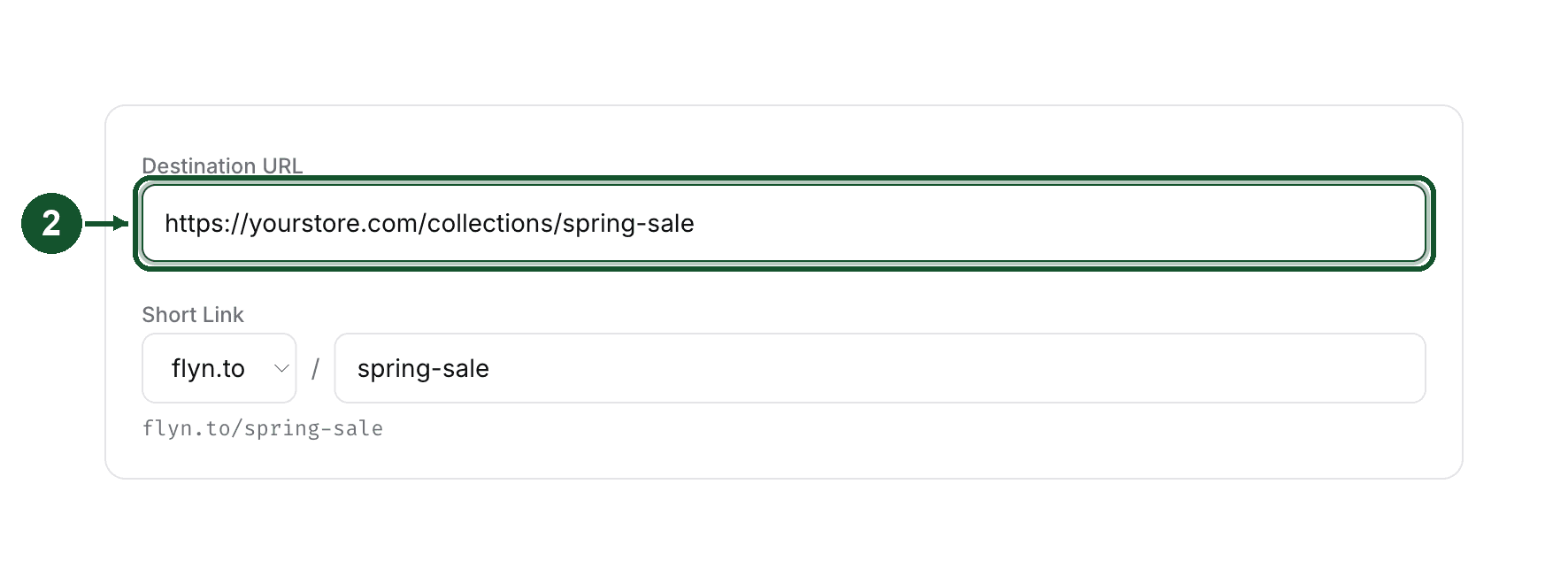 Step 2: the Destination URL field on the create form