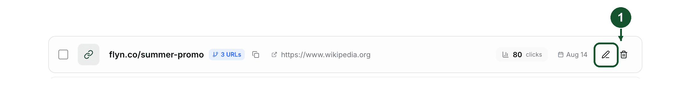 Edit step 1: the pencil icon on the right of a link's row