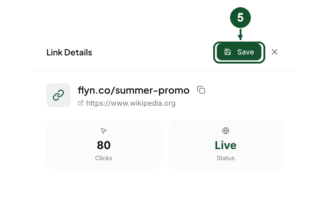 Edit step 4: the Save button in the Link Details panel header