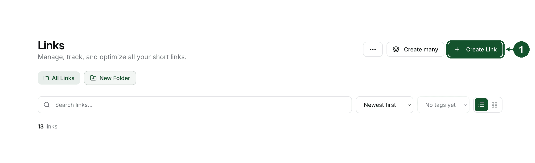 Step 1: the Create Link button in the top right corner of the Links page