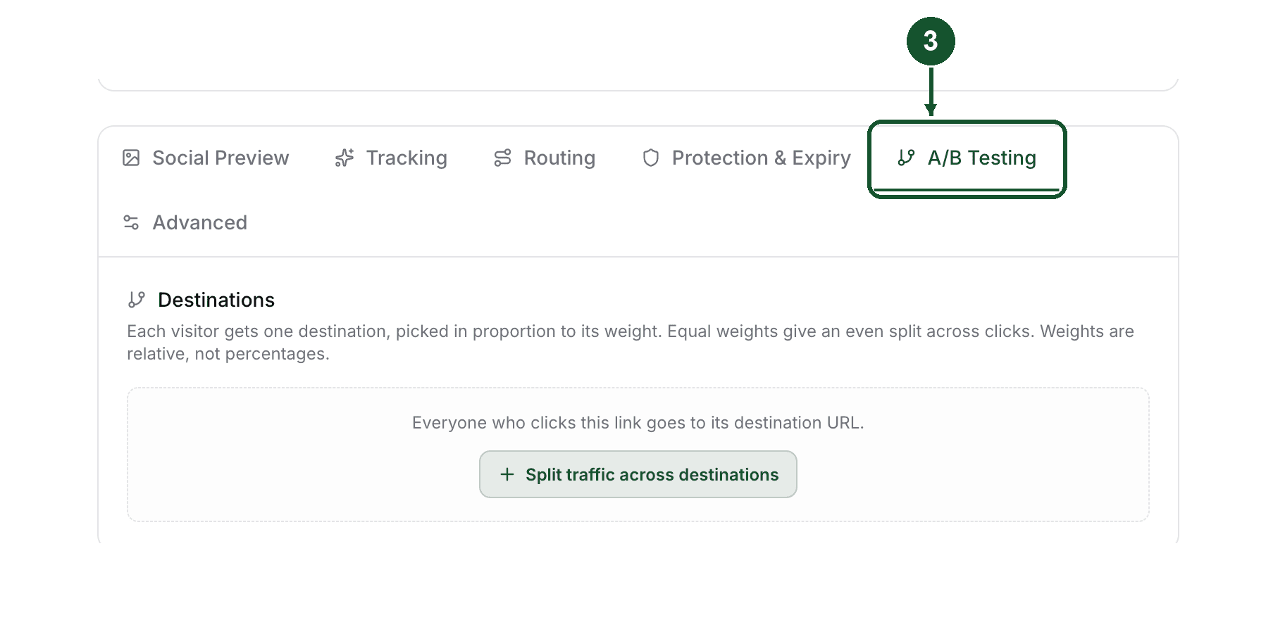 Step 3: the A/B Testing tab in the row of setting tabs