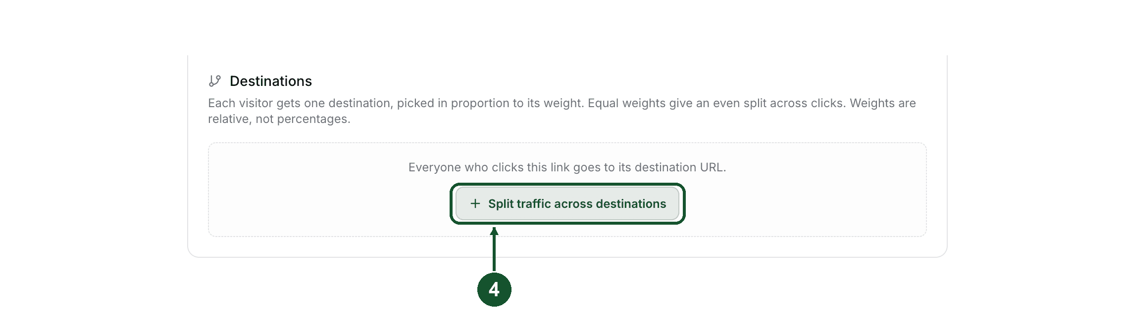 Step 4: the Split traffic across destinations button in the empty Destinations panel