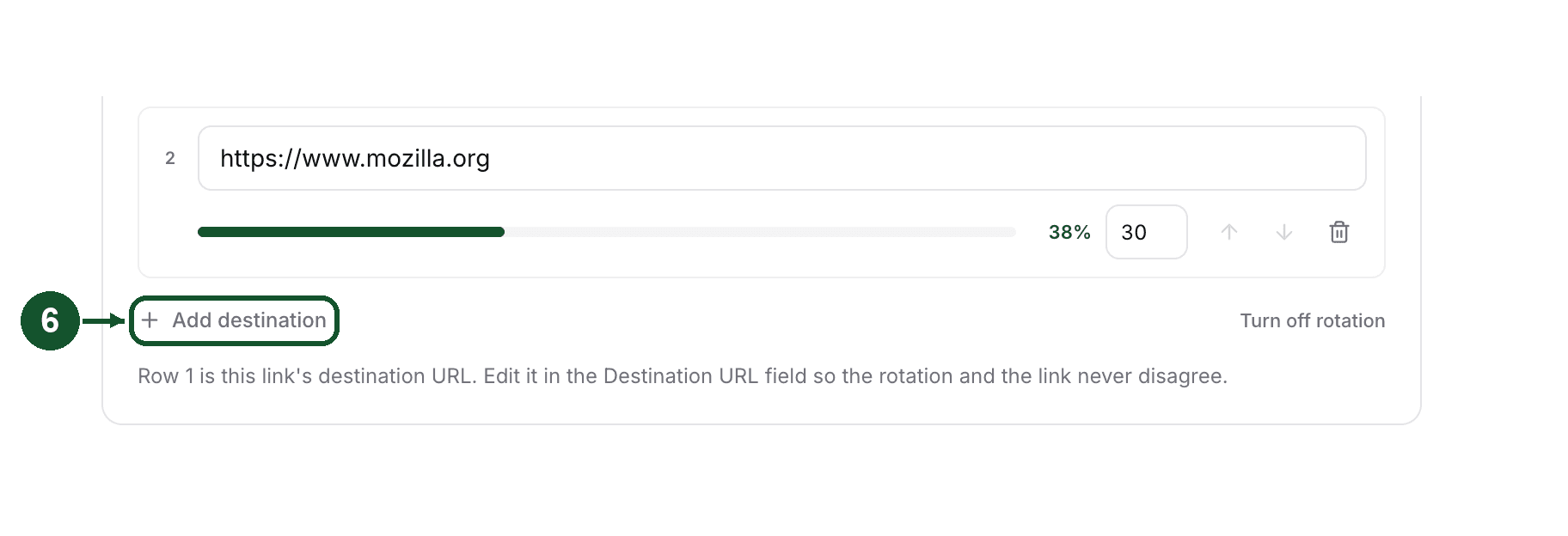 Step 6: the Add destination button below the destination rows