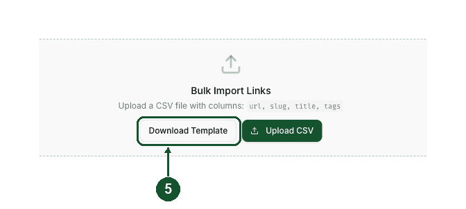 Close-up of the Download Template button next to Upload CSV