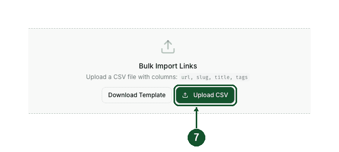 Close-up of the Upload CSV button next to Download Template