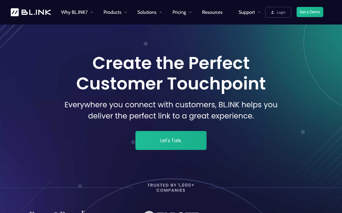 BL.INK homepage aimed at enterprise link management, GS1 QR codes and Fortune 500 customers