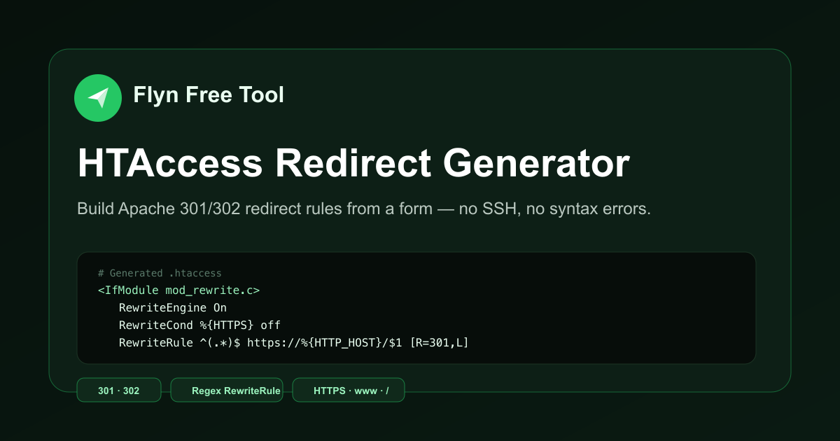 Free HTAccess Redirect Generator, Build Apache 301/302 Rules | Flyn