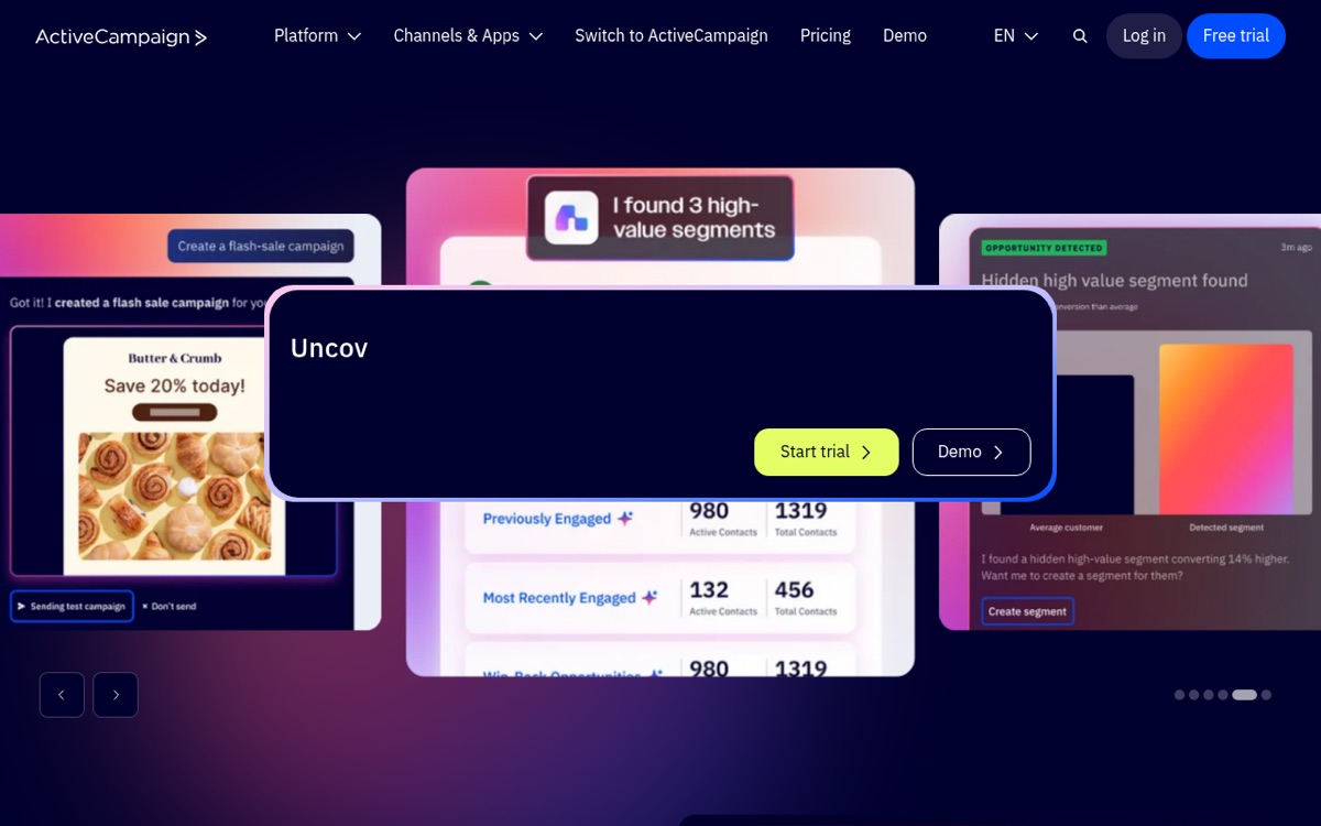 The ActiveCampaign homepage in July 2026