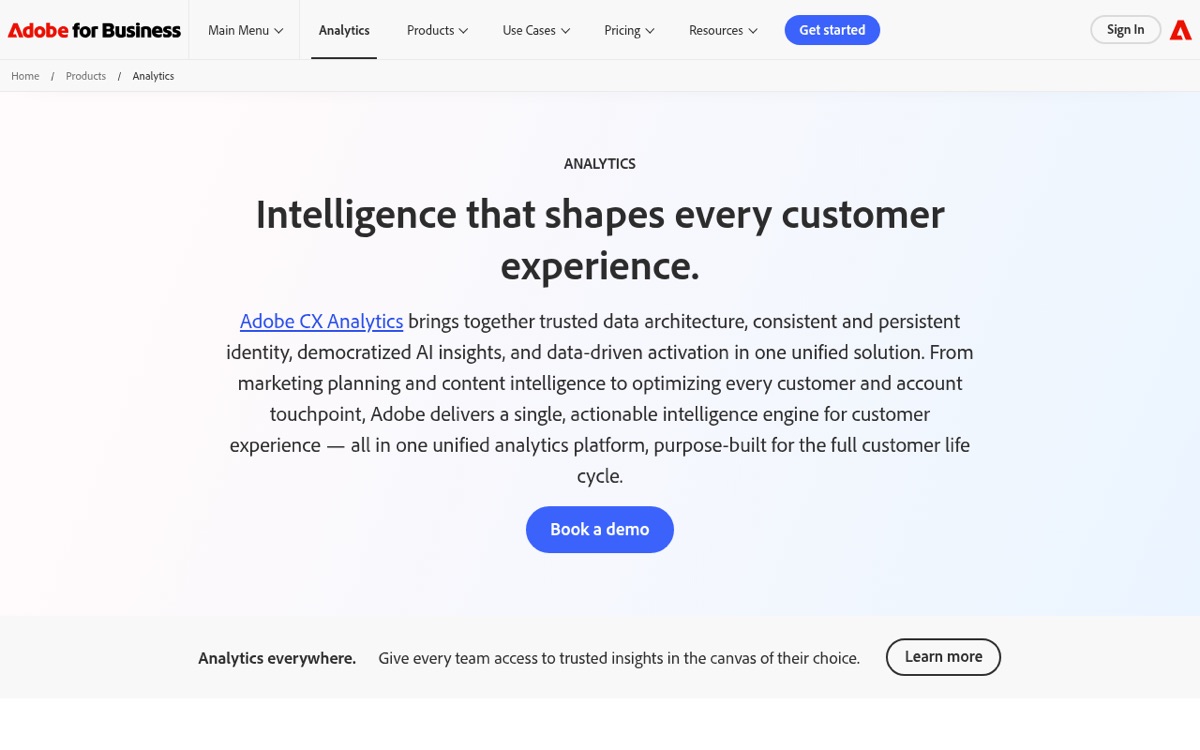 The Adobe Analytics homepage in July 2026