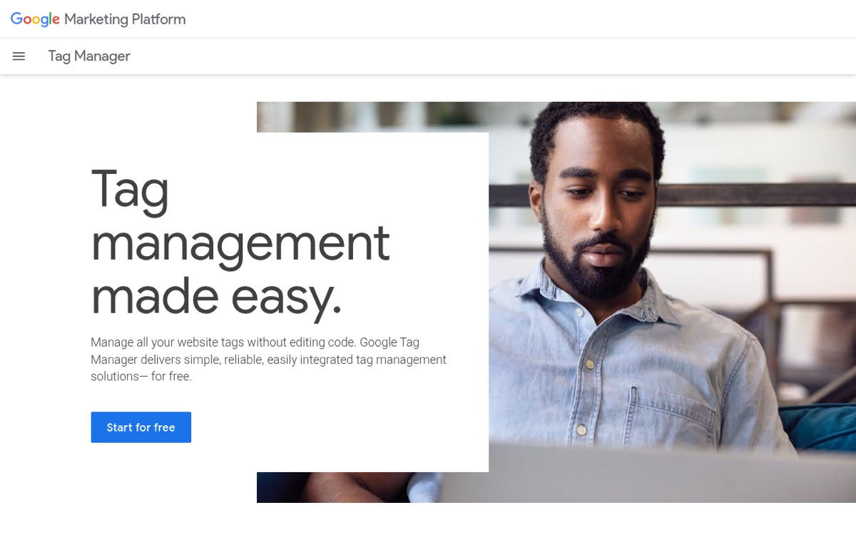 The Google Tag Manager homepage in July 2026
