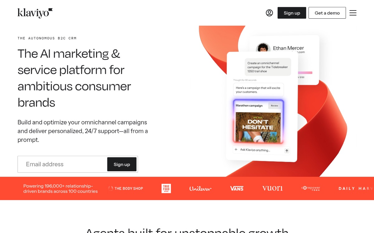 The Klaviyo homepage in July 2026