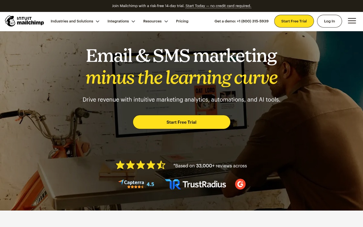The Mailchimp homepage in July 2026