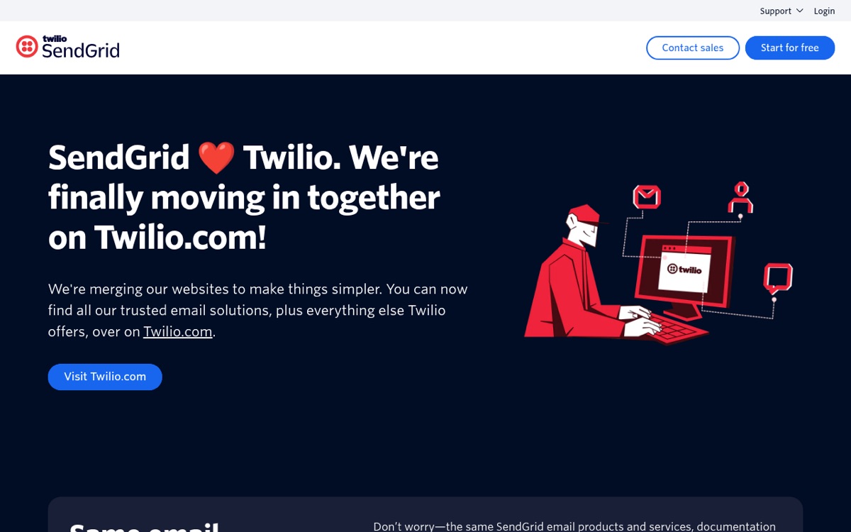The SendGrid homepage in July 2026