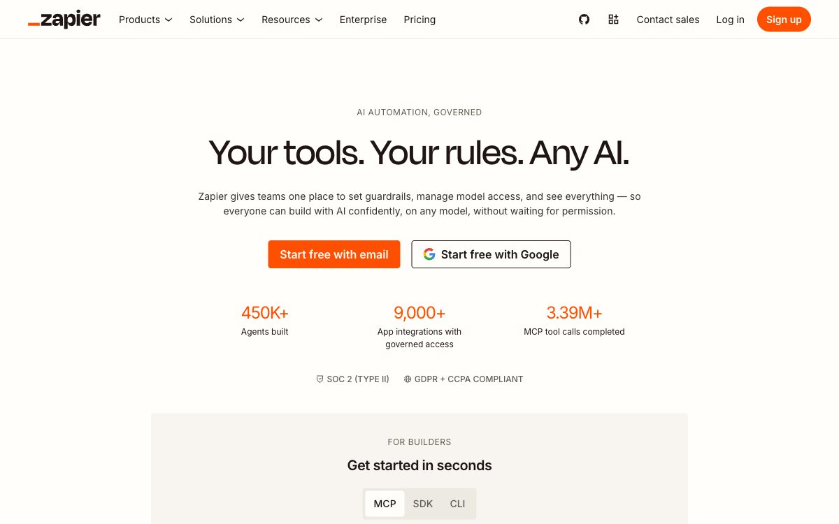 The Zapier homepage in July 2026
